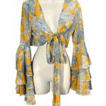 Etophe studios Womens  L Bell Sleeve Cropped Sheer Blouse Hippie Boho Festival Photo 13