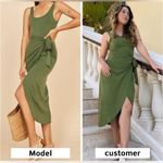 Exlura Women's Sleeveless Solid Split Front Bodycon Midi Tank Dress with Belt RED (641) Photo 4