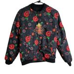 Retro Rifle Fiesta Bomber Jacket XS Black Full Zip Reversible Red Floral NWT Photo 0