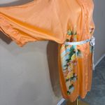 Women’s Floral 100% Silk Kimono Sleeve Robe Approx 22” PtP Comfy Cozy Lounge Orange Size L Photo 5