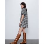 ZARA  Black and White Buffalo Plaid Gingham Puff Sleeve Dress Medium Photo 2