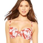 Shade & Shore  Swimsuit Top Womens Size 34B Orange White Bikini Halter Tie Back Photo 0