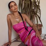 House Of CB Pink Black Sasha Multicolored Strapless Ruched Bodycon Midi Dress Photo 5