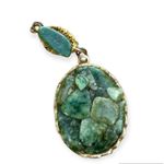 Vintage Green Jade Stone Gold Tone Pendant Only No Chain Rare Find 2.5"X 1" Photo 3