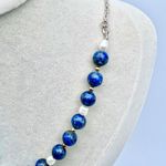 Handmade  Blue Beaded Necklace Faux Pearl Silver Tone 18” Photo 2
