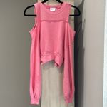 Urban Outfitters NWOT UO Pink Cold Shoulder Raven Cropped Sweatshirt Photo 2