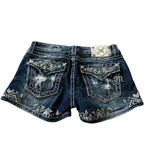 Miss Me  Y2K Signature Dark Wash VTG Tribal Blue Jean Shorts with Embroidery Photo 1