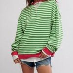 Free People NEW  Oversized Striped Crew~Pink Clover~pink/green/white~small~HTF! Photo 1