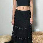 90s y2k vintage black fairy goth sheer tulle mesh lace ribbon tiered midi skirt Photo 0