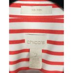 Chico's  Red White Vacation‎ Stripe Button Down Tie Front Long No Iron Sz 2 Large Photo 4