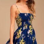 Lulus  Fairytale Bliss Navy Blue Floral Print Skater Dress Photo 0