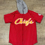 NFL  Kansas City Chiefs Red and Gray Striped Hooded Jersey Shirt Photo 0