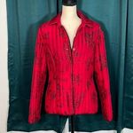 Carole Little  Jacket Women's Red Black Quilted Blazer Beaded Floral Artsy Silk Photo 0