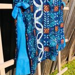 Vintage Blue Tiki Room Royal Hawaiian Mini Dress Cotton Batik Floral Stripe S Photo 2