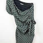 Tularosa Skylar One Shoulder Side Tie Mini Dress M Tinsel Green Plaid Photo 2
