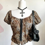 Leopard Ruffle Top, Y2K, Coquette, Emo, Scene,‎ Retro, Soft Grunge, Large Brown Photo 0