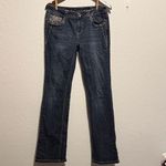 L.A. Idol Dark Blue Bootcut Jeans Embellished Flap Pockets Faux Jewel Women’s 11 Size 33 Photo 0