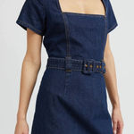 En Saison NWT June Denim Belted Square Neck Short Sleeve Mini Dress Size Large Blue Photo 0