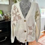 33 Degrees Cozy Coquette Snowflake Cardigan White Gold Glitter Button Medium Black Photo 1