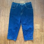 Vintage Second Generation Embroidered Floral Hem Denim Capri Jeans: Size 9 Blue Photo 0