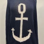 My Michelle Nautical Coastal Navy White Anchor Open Knit Oversized Lightweight Sweater XL Photo 0