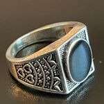 Cute black obsidian S925 silver ring size 7 Photo 1