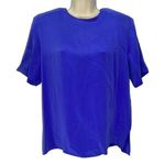 Nick & Nora Vintage Nora Noh Size 6 Silk Blouse Short Sleeve Keyhole Blue 80s 90s Photo 0