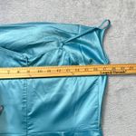 Venus  Teal Satin Slip Dress Size 8 Cowl‎ Neck Adjustable Straps Midi Slit Party Photo 8