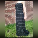 Vintage Black Tube Strapless Ruffle Tinsel Bari Jay Maxi Formal Dress Size 10 Photo 2