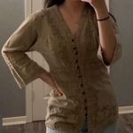 Inca Cottons Peru Large Washed Tan Embroidered Button Up 3/4 Sleeve V-neck Top Photo 3