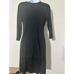 Three Dots  Black Ruched Faux Wrap V-Neck Midi Dress -‎ Size Medium Photo 5