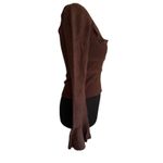 Knit Mix Brown Sweetheart Neck Crop Top Ribbed Sweater Bell Sleeve Sz S Photo 2