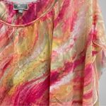 JM Collection Chiffon Overlay Top Ruffle Pink Blouse Women XL Sheer Off Shoulder Photo 2