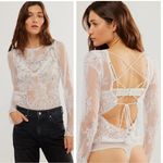 Free People NWOT Ready To Party Bodysuit White Embellished Lace Mesh Photo 1