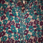 Fossil  Woman's Floral Printed Purple & Blue VNeck Blouse Size Medium Photo 1