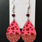 Pink Red Hearts Beaded Teardrop Drop Pierced Earrings New Photo 0