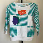 Vintage 80s Albee Striped Fruit Sweater Novelty Small Green Photo 0