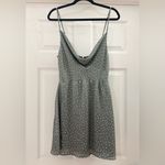 NWT Lulus Spot in My Heart Sage Grey Polka Dot Satin Cowl Neck Mini Dress sz Med Gray Photo 4