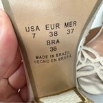 Klub Nico Cream Embossed Leather Chunky Heels Womens 7 Gold Accents Made Brazil Photo 7