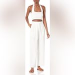 Ivory Pleated High Waist Straight Trousers White Size M Photo 8