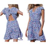 Cupshe blue floral open back tie dress coverup M Photo 1
