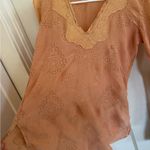 Johnny Was  silk eyelet blouse size small. Peachy/orange & teal green color Photo 2