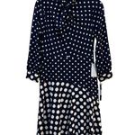 Maggy London Navy White Polka Dot Print Dress in size 2 Navy Bone Twist Neck Photo 0
