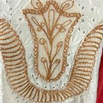 Free People  Bohemian Embroidered Eyelet Baseball Raglan Tee Top Small Red Cream Photo 6