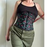 Orchard Corset Cherry Print Waist Corset Size 26 Steel Boning Laceup Under Bust Black Photo 0