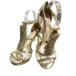 Ganni Gianni Bini Gold Metallic Heels Size 8 Holiday Party Going Out Sparkly Platform Photo 12