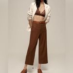 Anthropologie Maeve The Colette Cropped Wide-Leg Linen Brown Trousers Sz 28 Photo 1