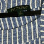 For Cynthia Linen Blend Side Button Blue White Striped Dress size M Nautical Photo 1