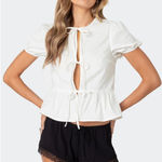 Edikted  Puff Sleeve Tie Front Top Photo 0