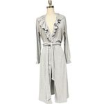 Chaser  Ruffle Trim Belted Cardigan Medium Gray Ribbed Knit Longline Open Front Photo 1